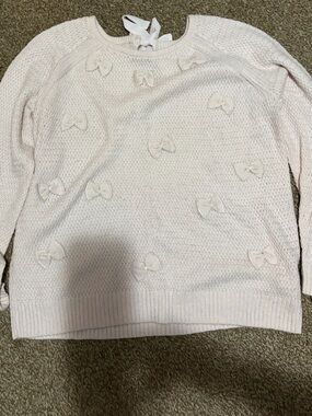 LC Lauren Conrad womens Knit Bow-Accent Sweater in Pale Pink